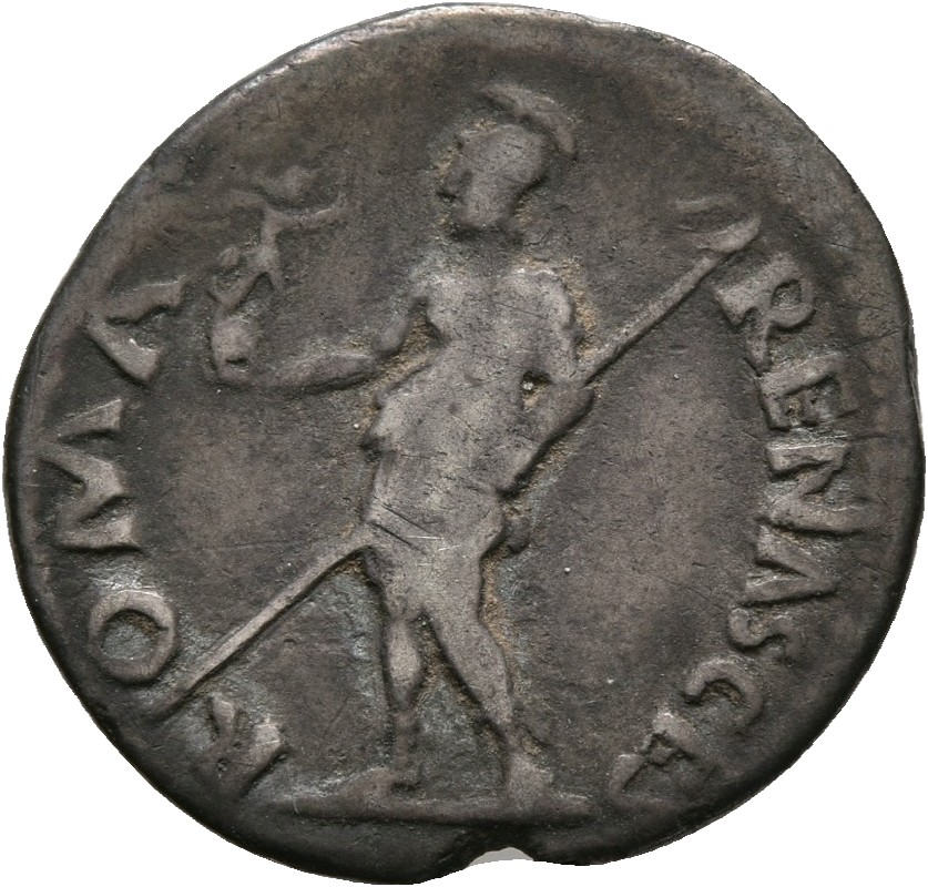 RIC I (second edition) Galba 200 Galba reverse, Roma, helmeted, in military dress, standing left, holding Victory on globe...