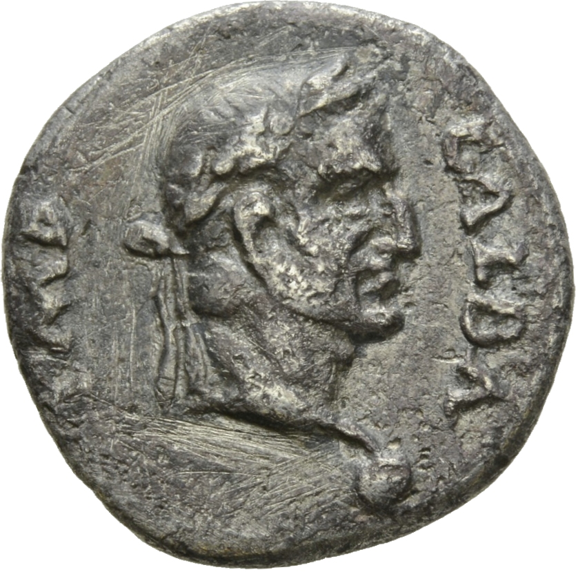 RIC I (second edition) Galba 21 Galba obverse, Head of Galba, laureate, right; globe at point of neck