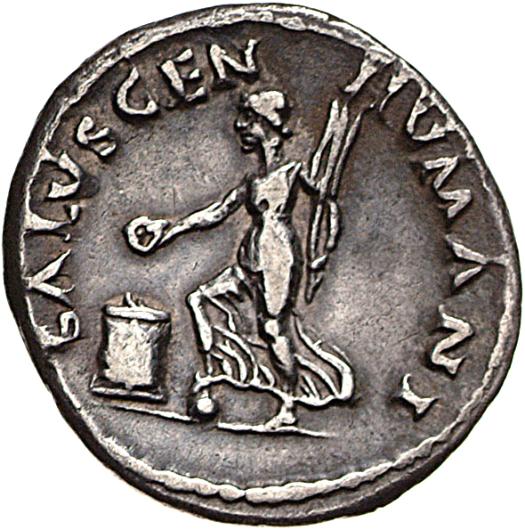 RIC I (second edition) Galba 211 Galba reverse, Female figure, draped, standing left, right foot on globe, holding patera ...
