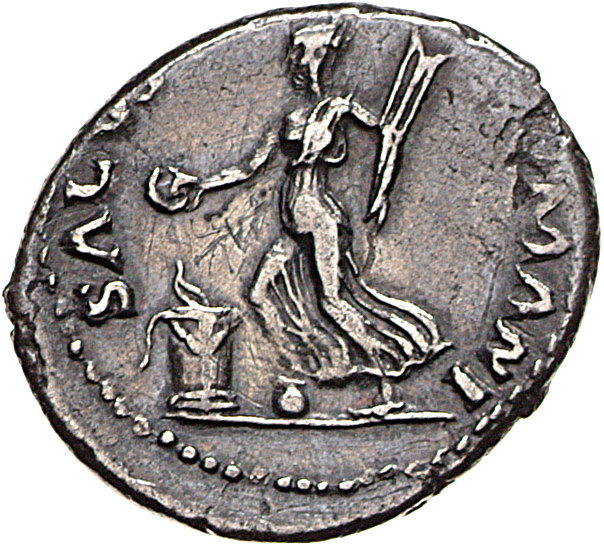 RIC I (second edition) Galba 214 Galba reverse, Female figure, draped, standing left, right foot on globe, holding patera ...