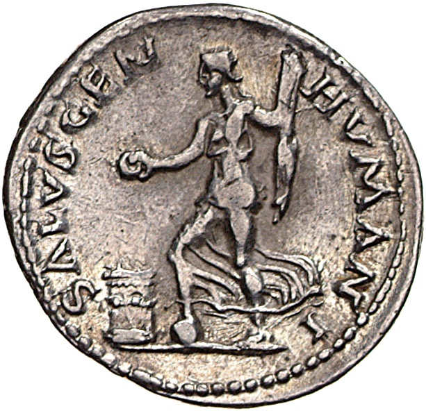 RIC I (second edition) Galba 232 Galba reverse — Female figure, draped, standing left, right foot on globe, holding patera...