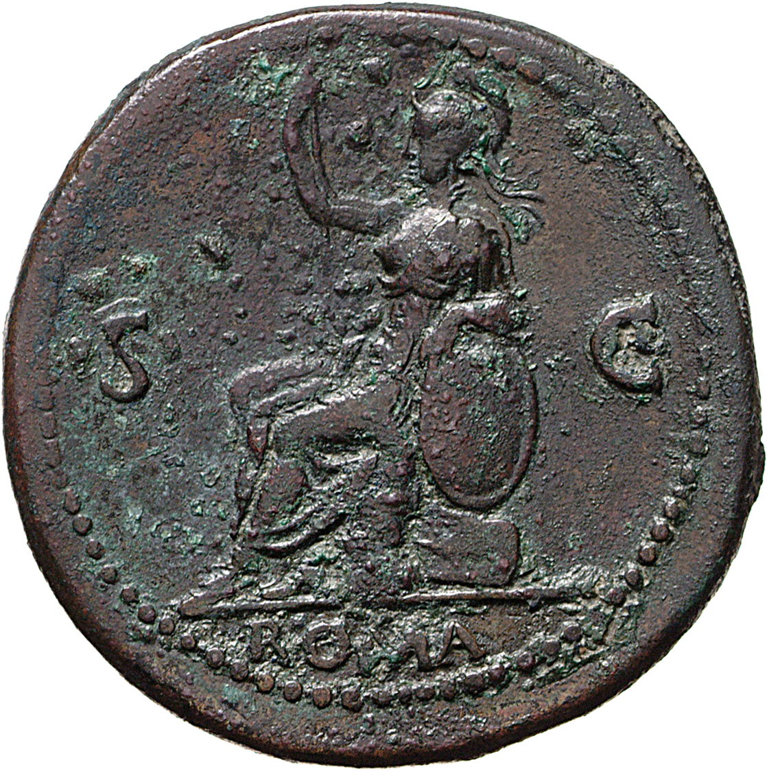 RIC I (second edition) Galba 240 Galba reverse, Roma, helmeted and draped, seated left on cuirass, holding spear in right ...