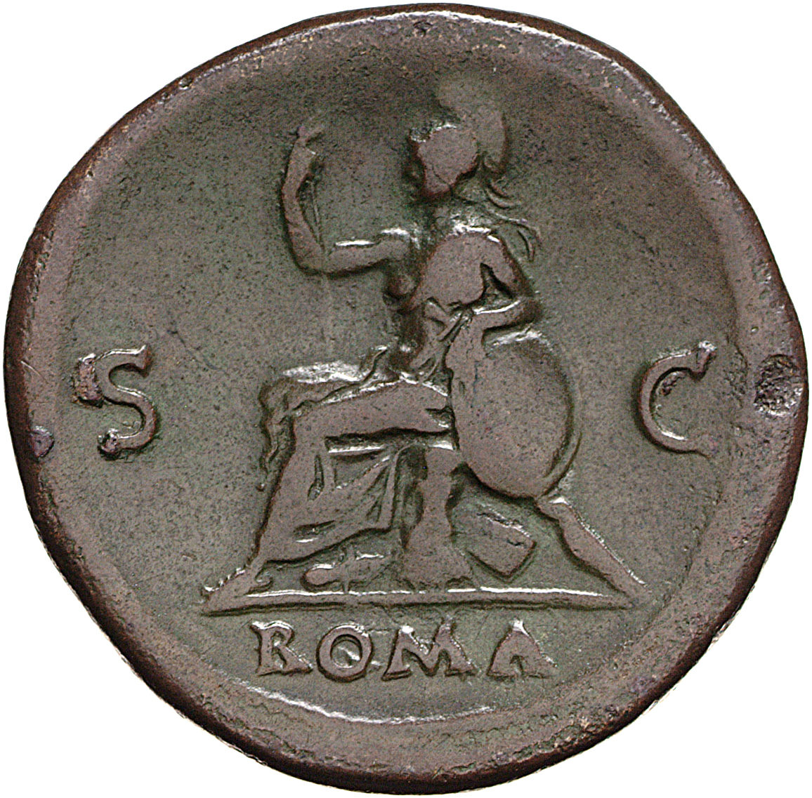 RIC I (second edition) Galba 243 Galba reverse, Roma, helmeted and draped, seated left on cuirass, holding spear in right ...