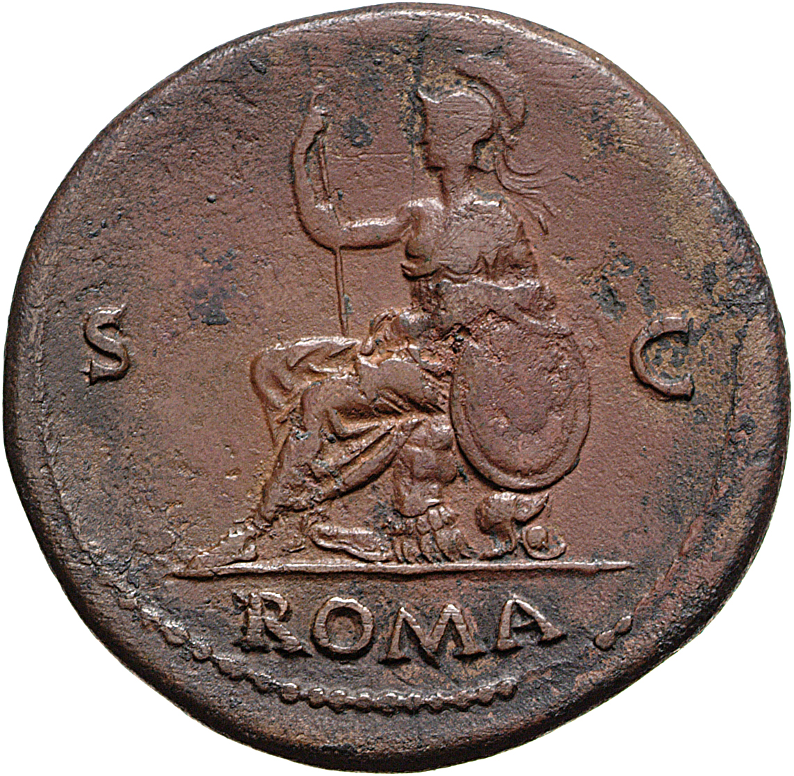 RIC I (second edition) Galba 245 Galba reverse, Roma, helmeted and draped, seated left on cuirass, holding spear in right ...