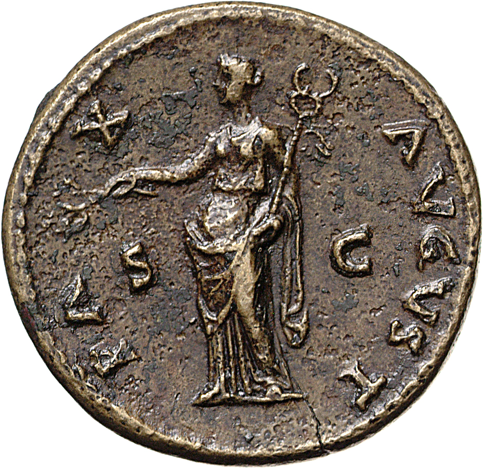 RIC I (second edition) Galba 281 Galba reverse, Pax, draped, standing left, holding branch in right and caduceus in left