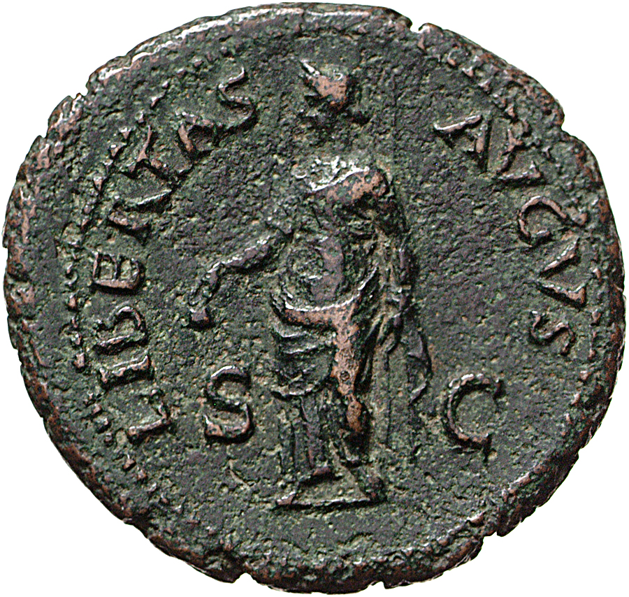 RIC I (second edition) Galba 295 Galba reverse, Libertas, draped, standing left, holding pileus in right and rod in left