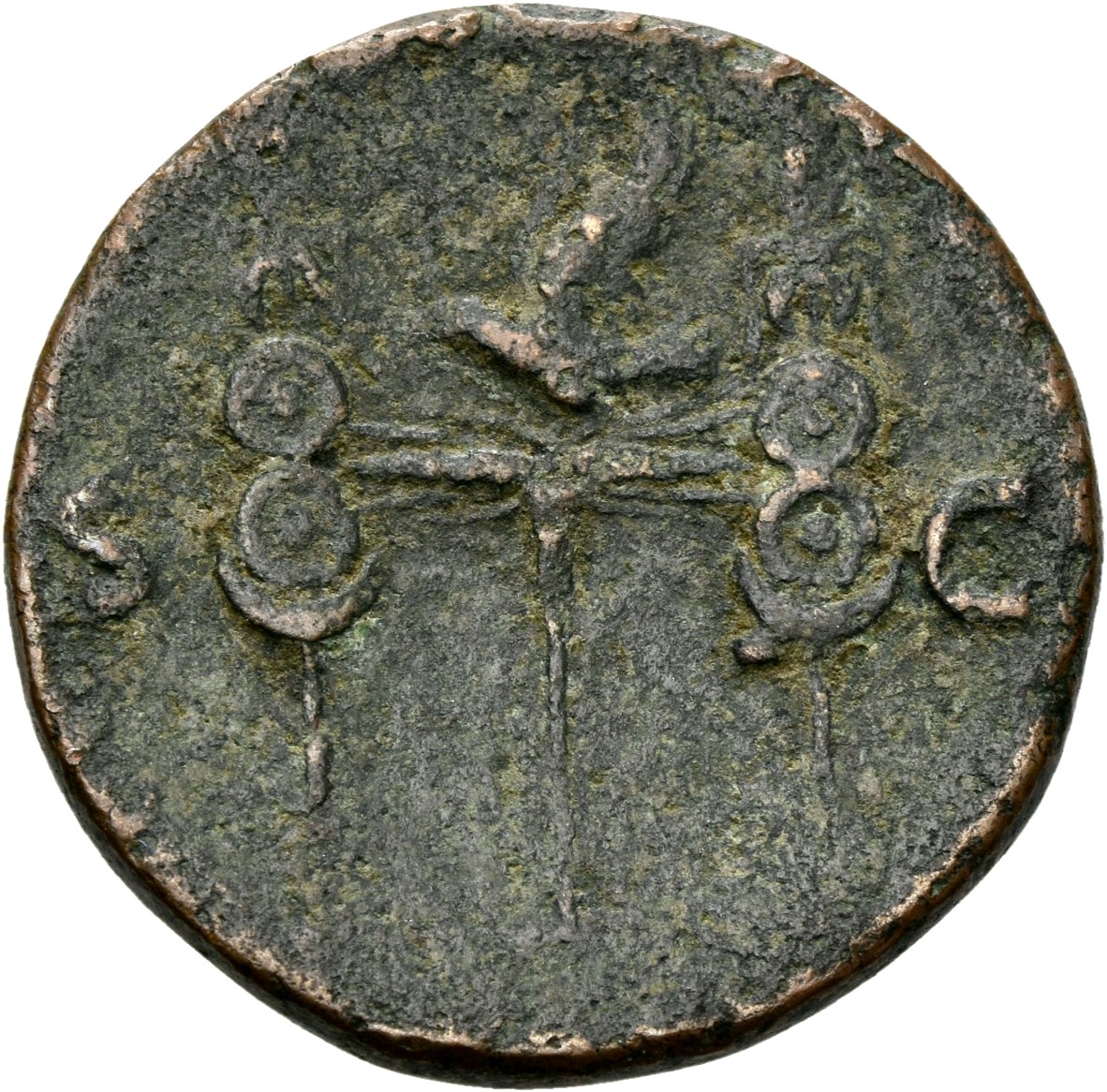RIC I (second edition) Galba 298 Galba reverse, Aquila left on thunderbolt between two standards; all on bar