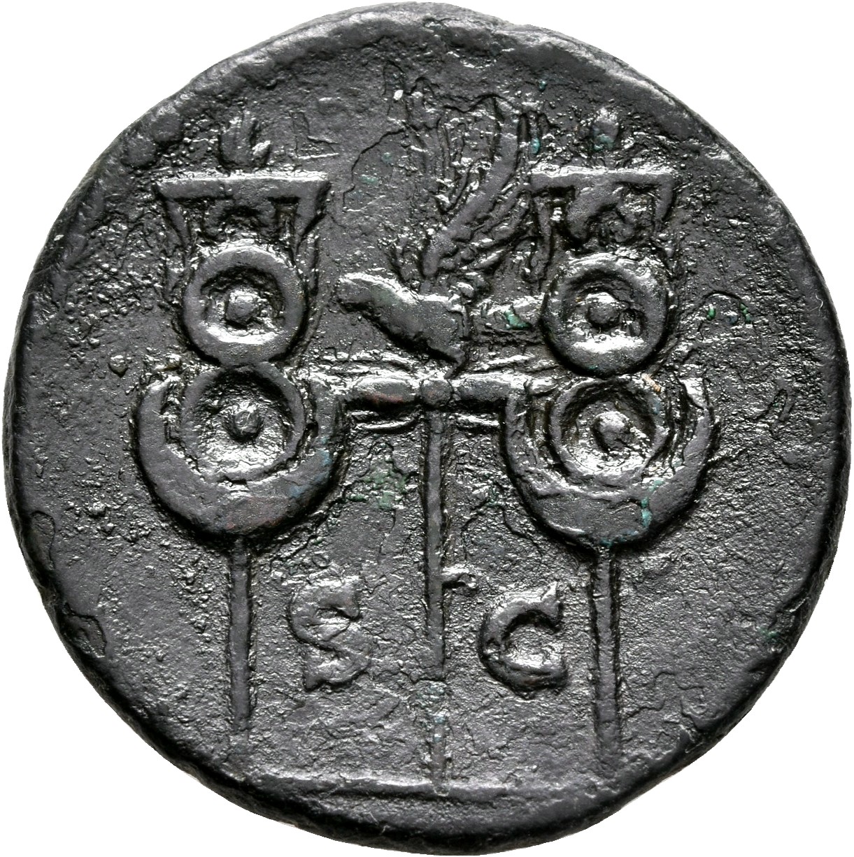 RIC I (second edition) Galba 300 Galba reverse, Aquila left on thunderbolt between two standards; all on bar