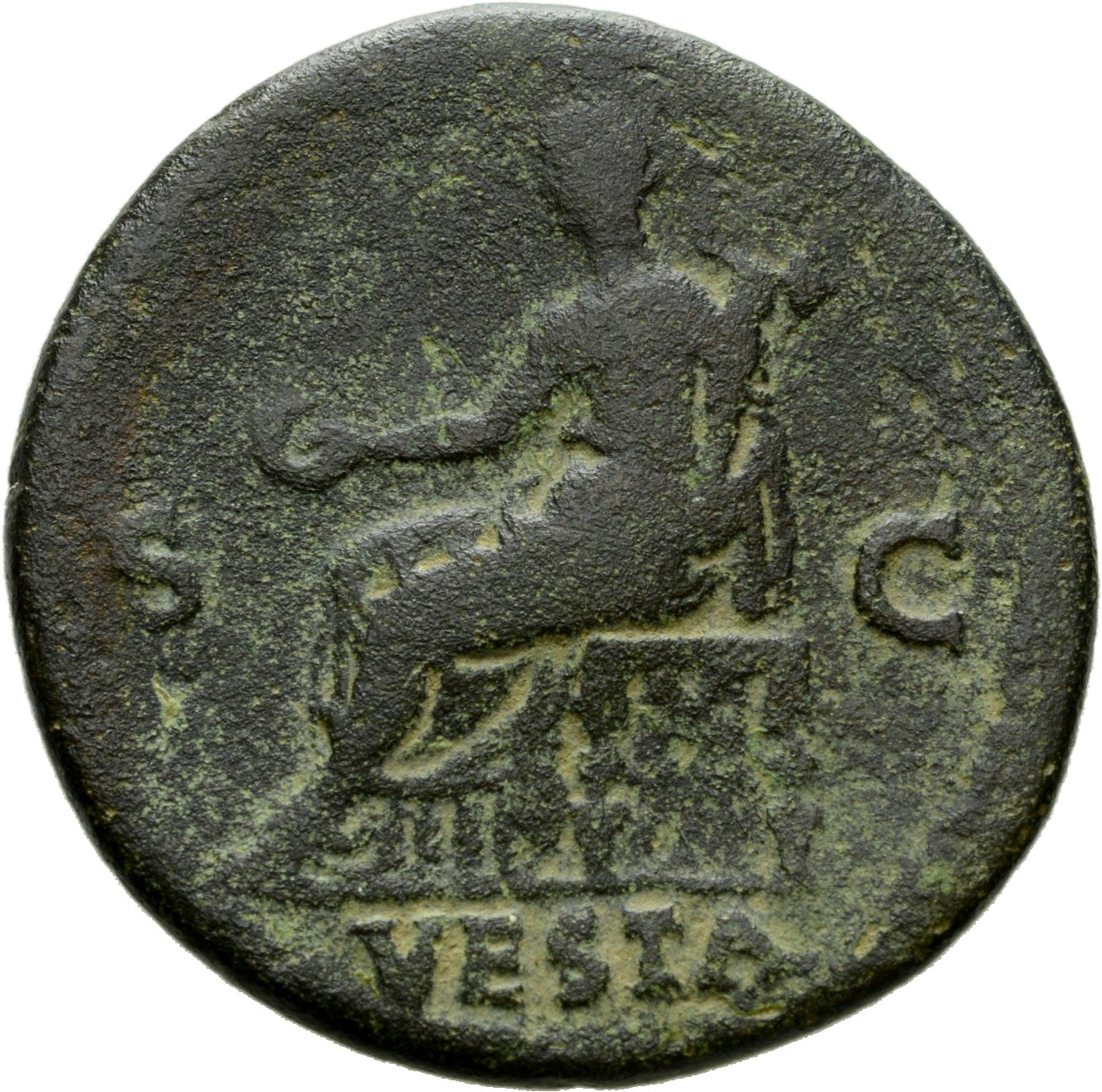 RIC I (second edition) Galba 306 Galba reverse, Vesta, draped, seated left on small chair, holding patera in right hand an...