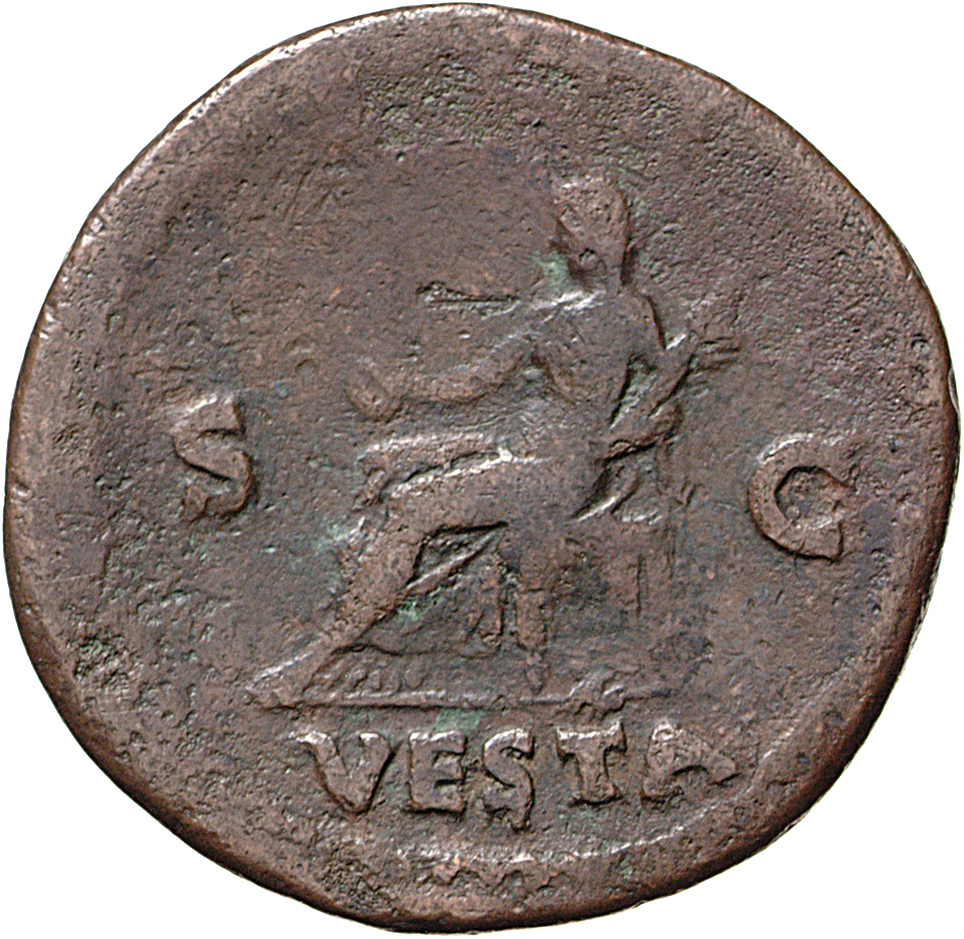 RIC I (second edition) Galba 306 Galba reverse, Vesta, draped, seated left on small chair, holding patera in right hand an...