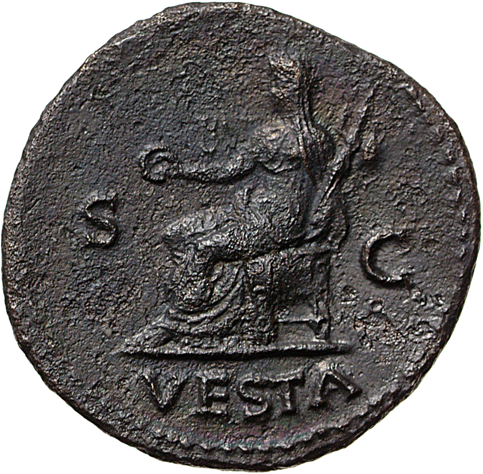 RIC I (second edition) Galba 307 Galba reverse, Vesta, draped, seated left on small chair, holding patera in right hand an...
