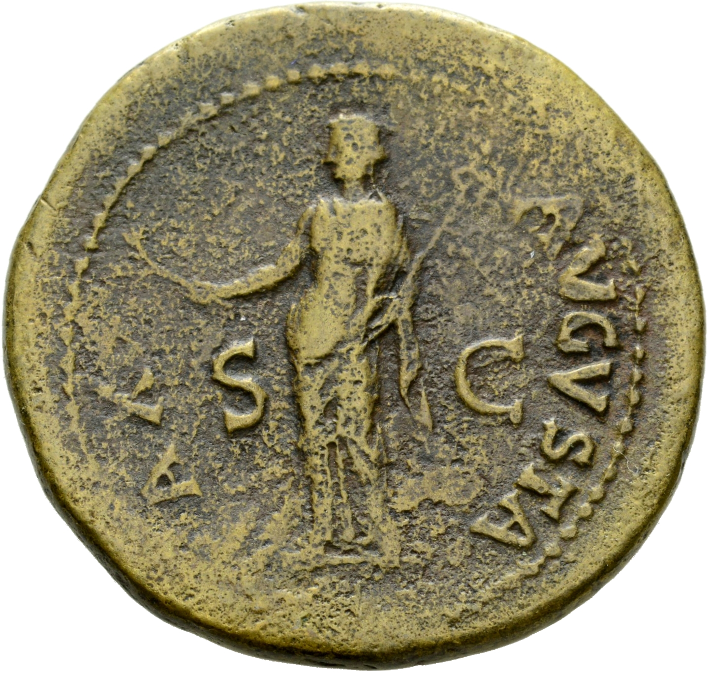RIC I (second edition) Galba 323 Galba reverse, Pax, draped, standing left, holding branch in right and winged caduceus in...
