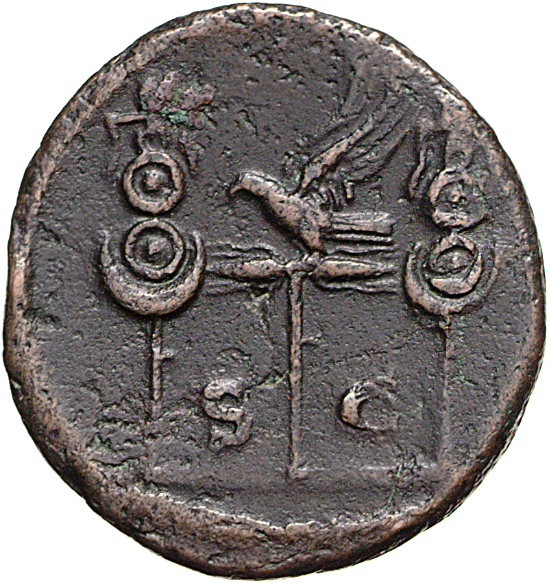 RIC I (second edition) Galba 329 Galba reverse, Aquila left on thunderbolt between two standards; all on bar