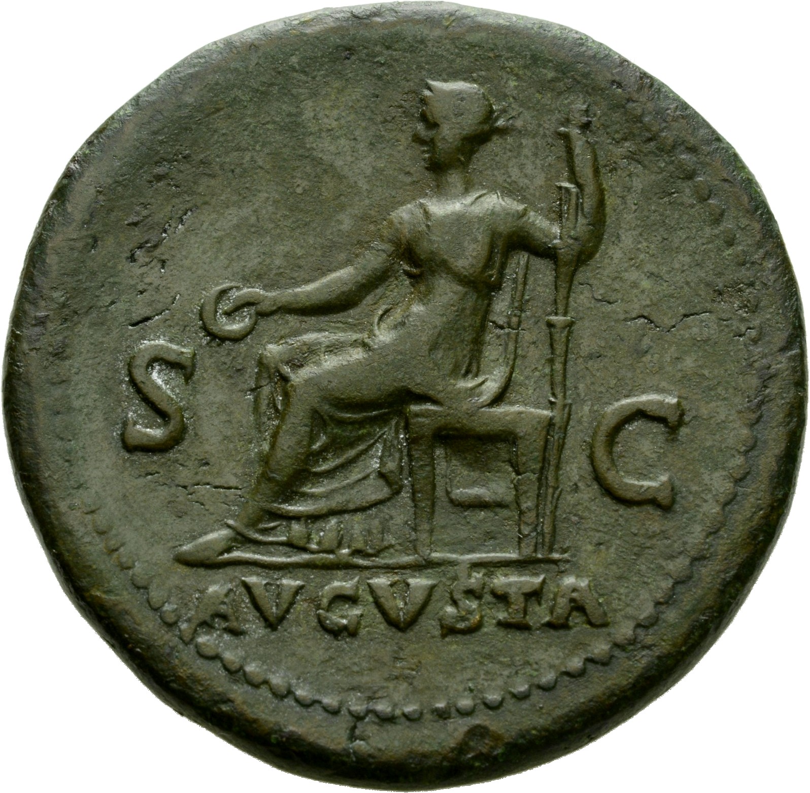 RIC I (second edition) Galba 336 Galba reverse, Livia, draped, seated left, holding two corn-ears in right hand and sceptr...