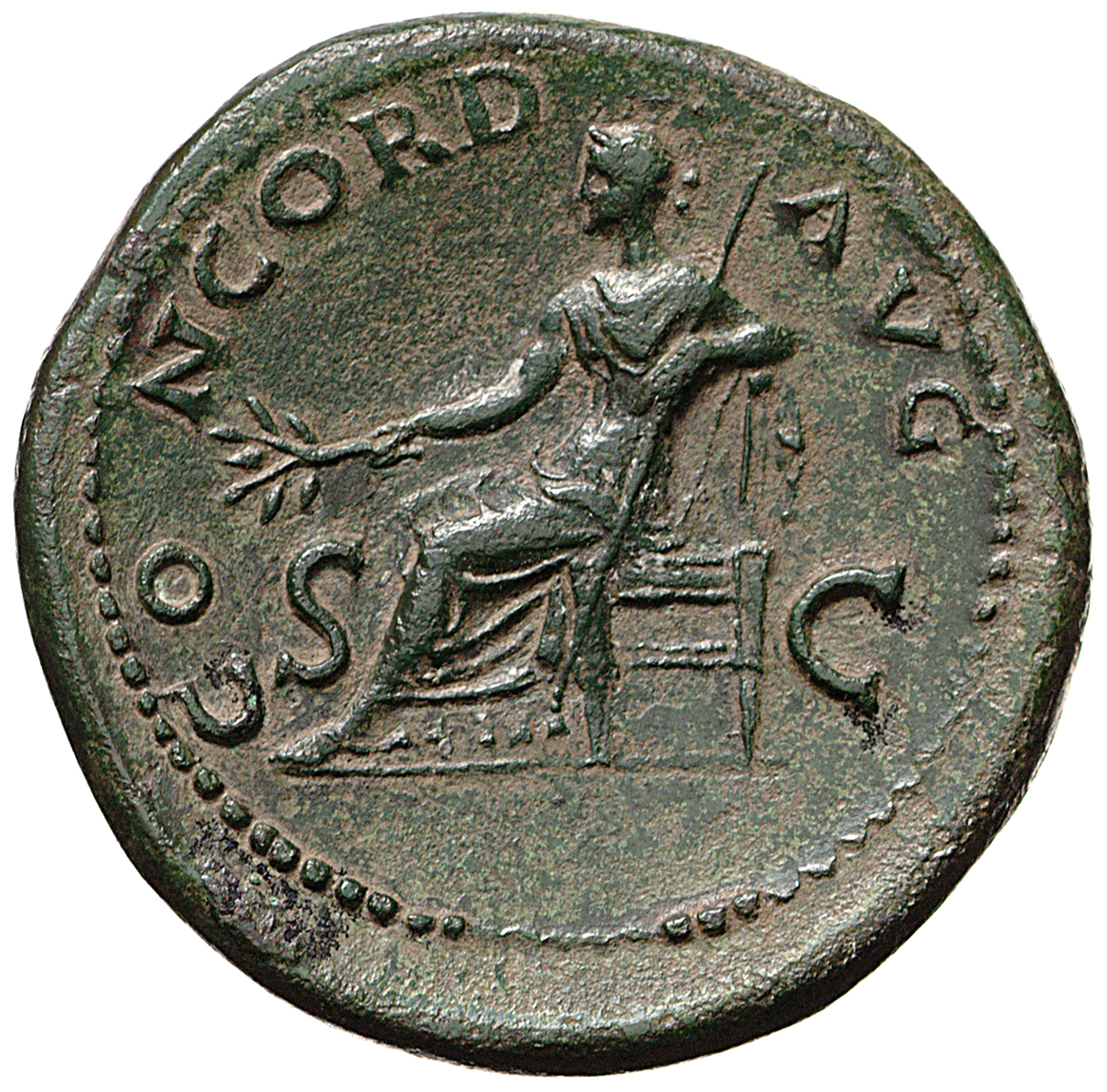 RIC I (second edition) Galba 341 Galba reverse, Concordia, draped, seated left on throne, holding olive branch in right ha...
