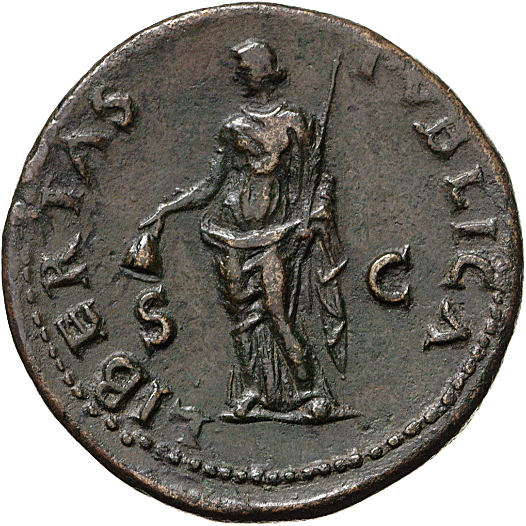 RIC I (second edition) Galba 347 Galba reverse, Libertas, draped, standing left, holding pileus in right and rod in left