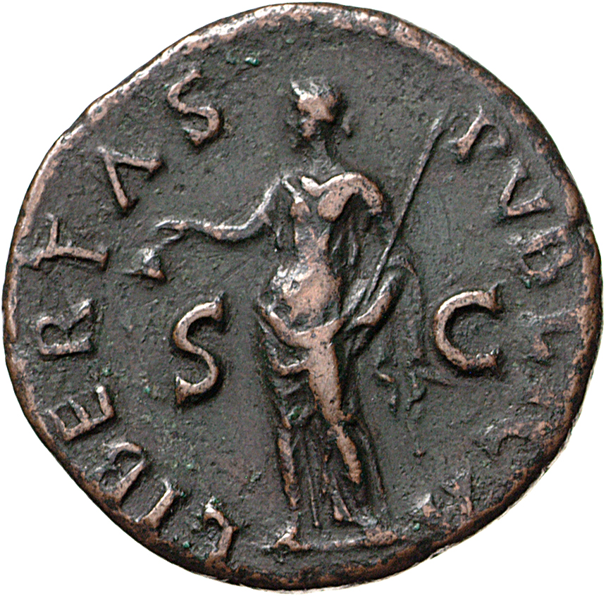 RIC I (second edition) Galba 372 Galba reverse, Libertas, draped, standing left, holding pileus in right and rod in left