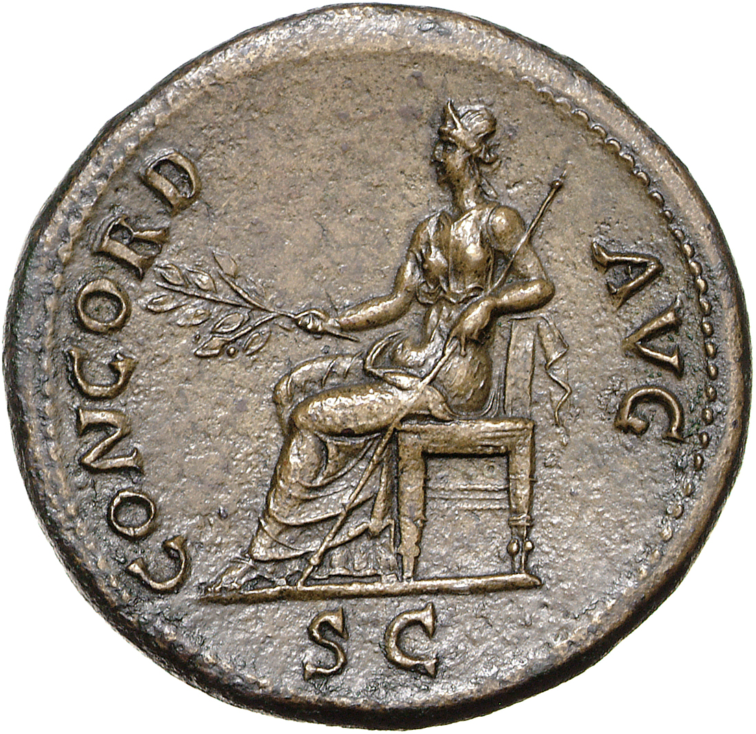 RIC I (second edition) Galba 383 Galba reverse, Concordia, draped, seated left on low chair, holding branch in right hand ...