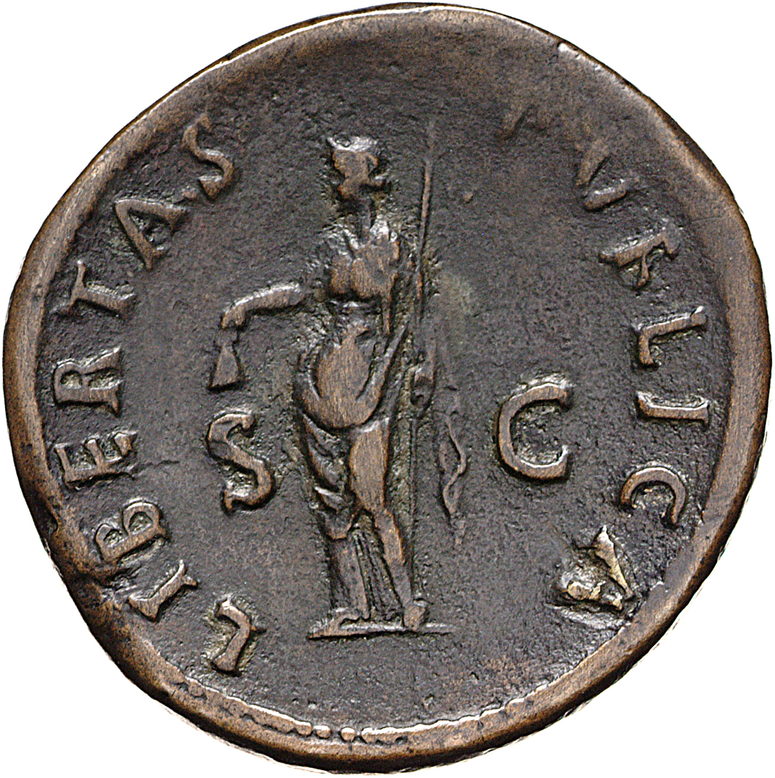 RIC I (second edition) Galba 388 Galba reverse, Libertas, draped, standing left, holding pileus in right and rod in left