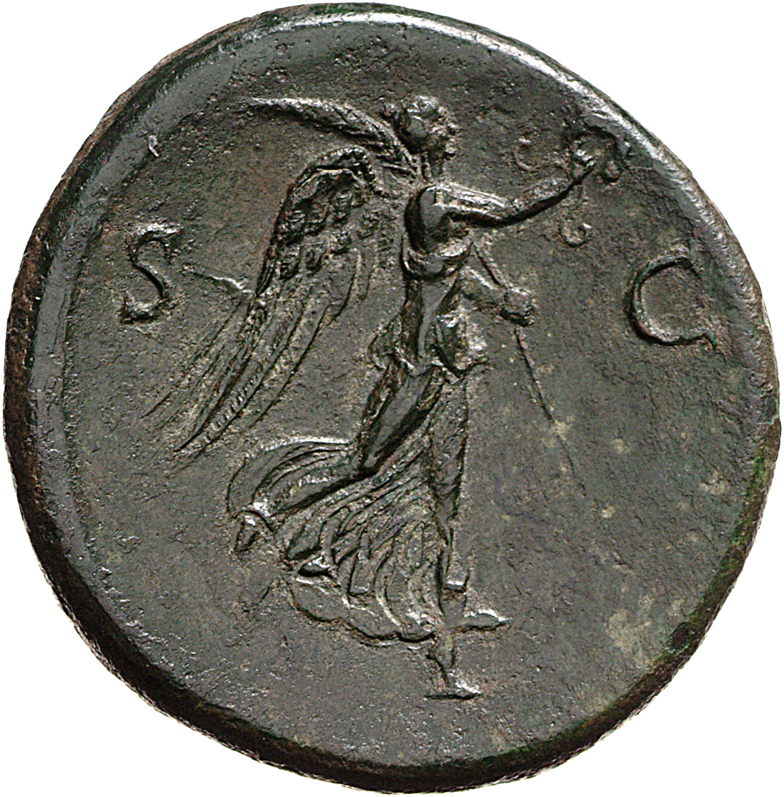 RIC I (second edition) Galba 397 Galba reverse, Victory advancing right, holding wreath in right hand and palm in left