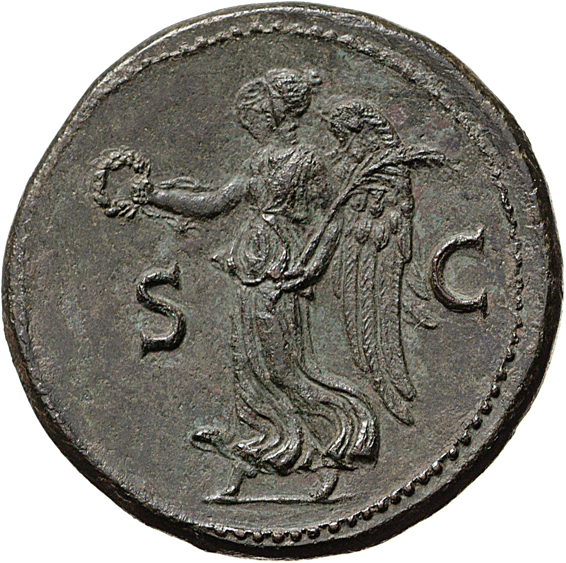 RIC I (second edition) Galba 403 Galba reverse, Victory advancing left, holding wreath in right hand and palm in left