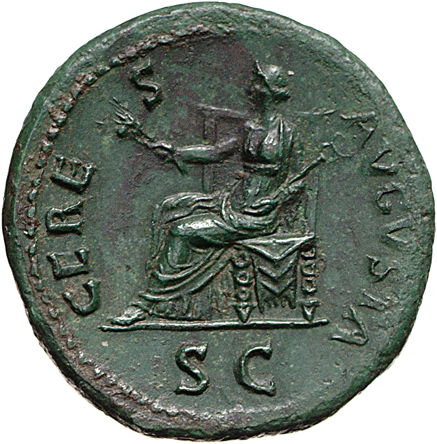 RIC I (second edition) Galba 420 Galba reverse, Ceres, draped, seated left, holding two corn-ears in right hand and torch ...