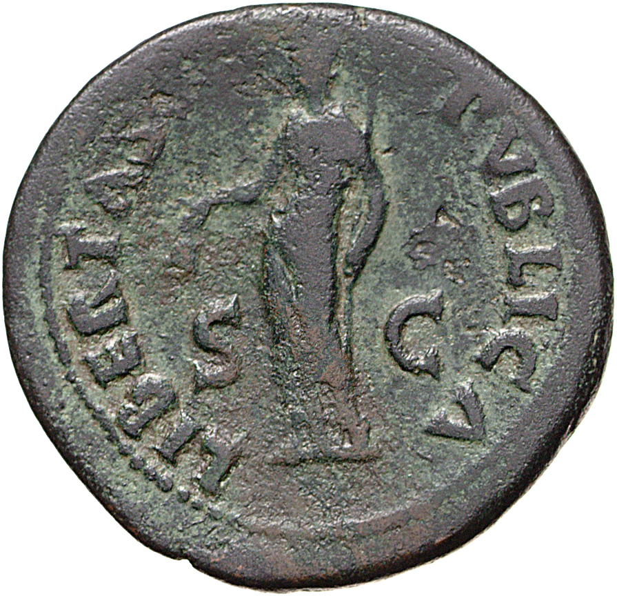 RIC I (second edition) Galba 423 Galba reverse, Libertas, draped, standing left, holding pileus in right and rod in left