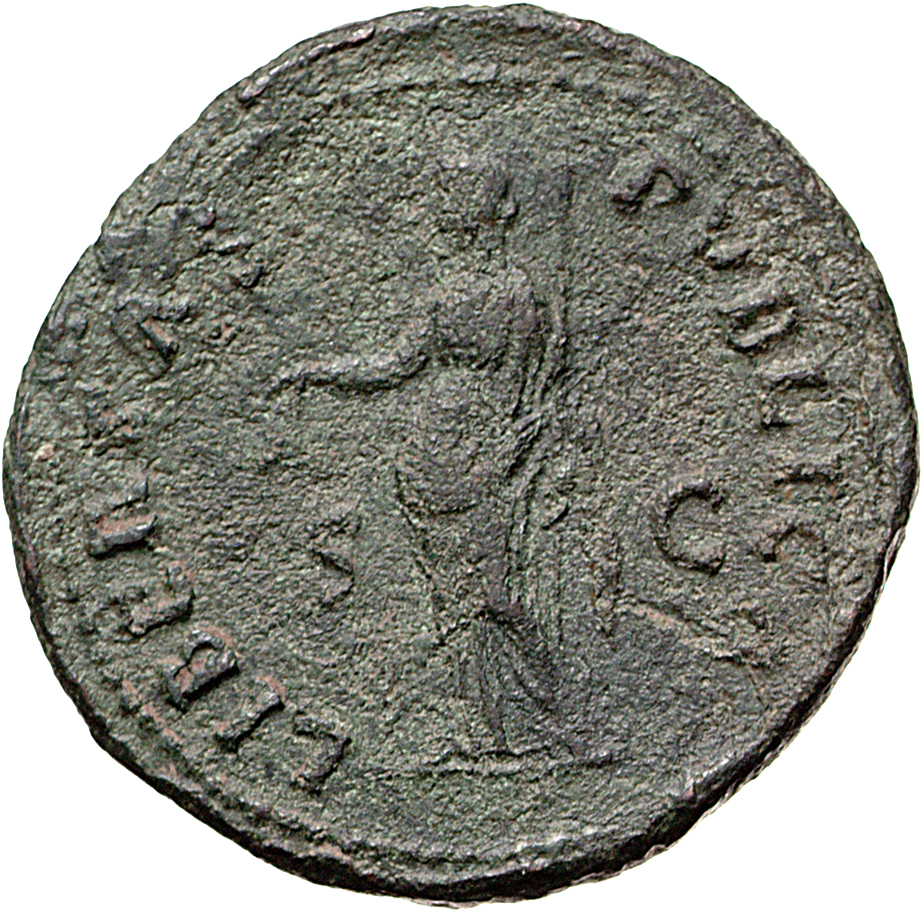 RIC I (second edition) Galba 424 Galba reverse, Libertas, draped, standing left, holding pileus in right and rod in left