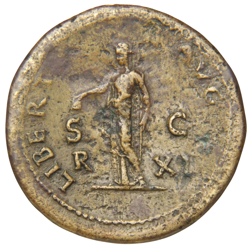 RIC I (second edition) Galba 440 Galba reverse, Libertas, draped, standing left, holding pileus in right and rod in left
