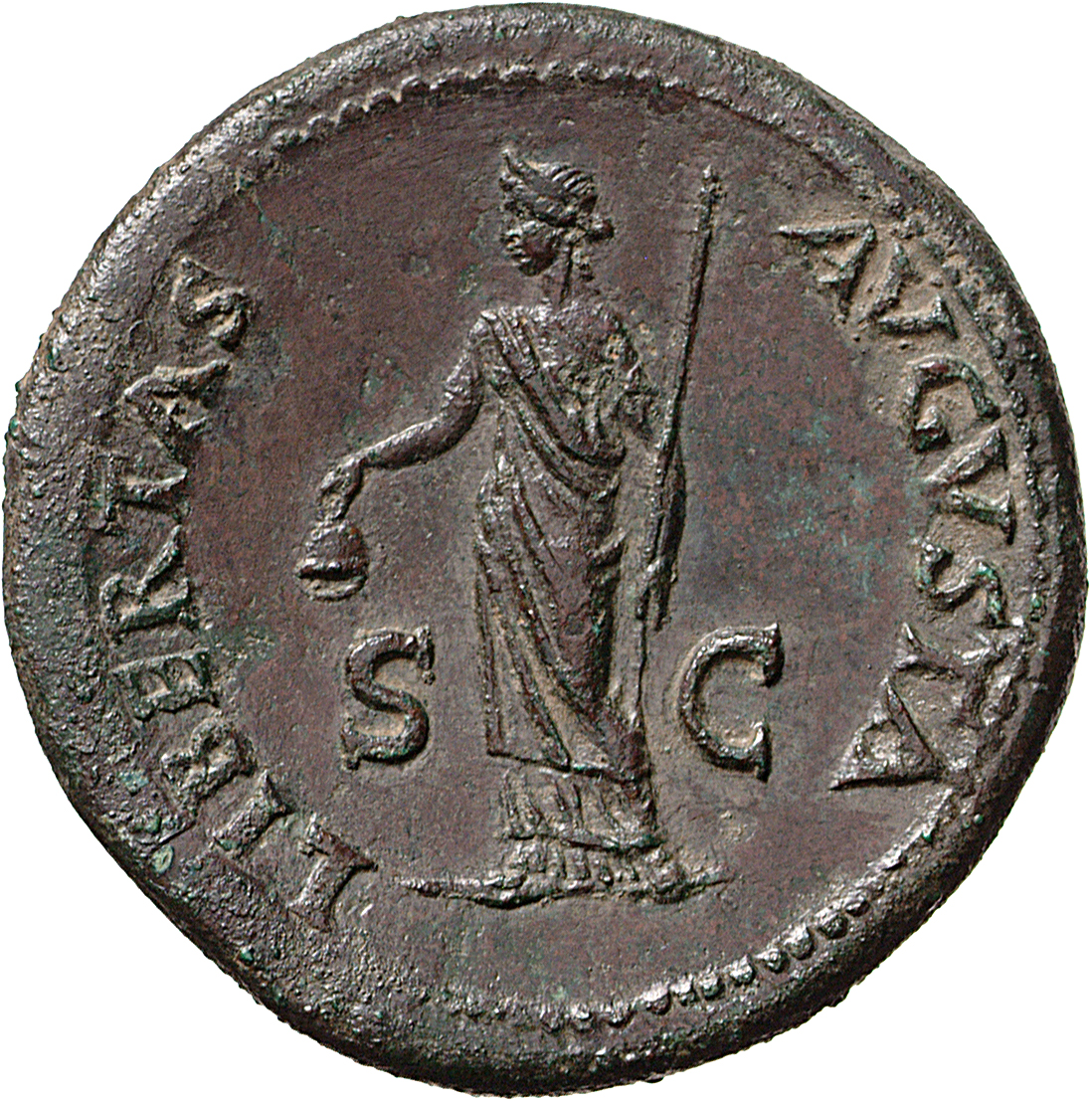 RIC I (second edition) Galba 442 Galba reverse, Libertas, draped, standing left, holding pileus in right and rod in left