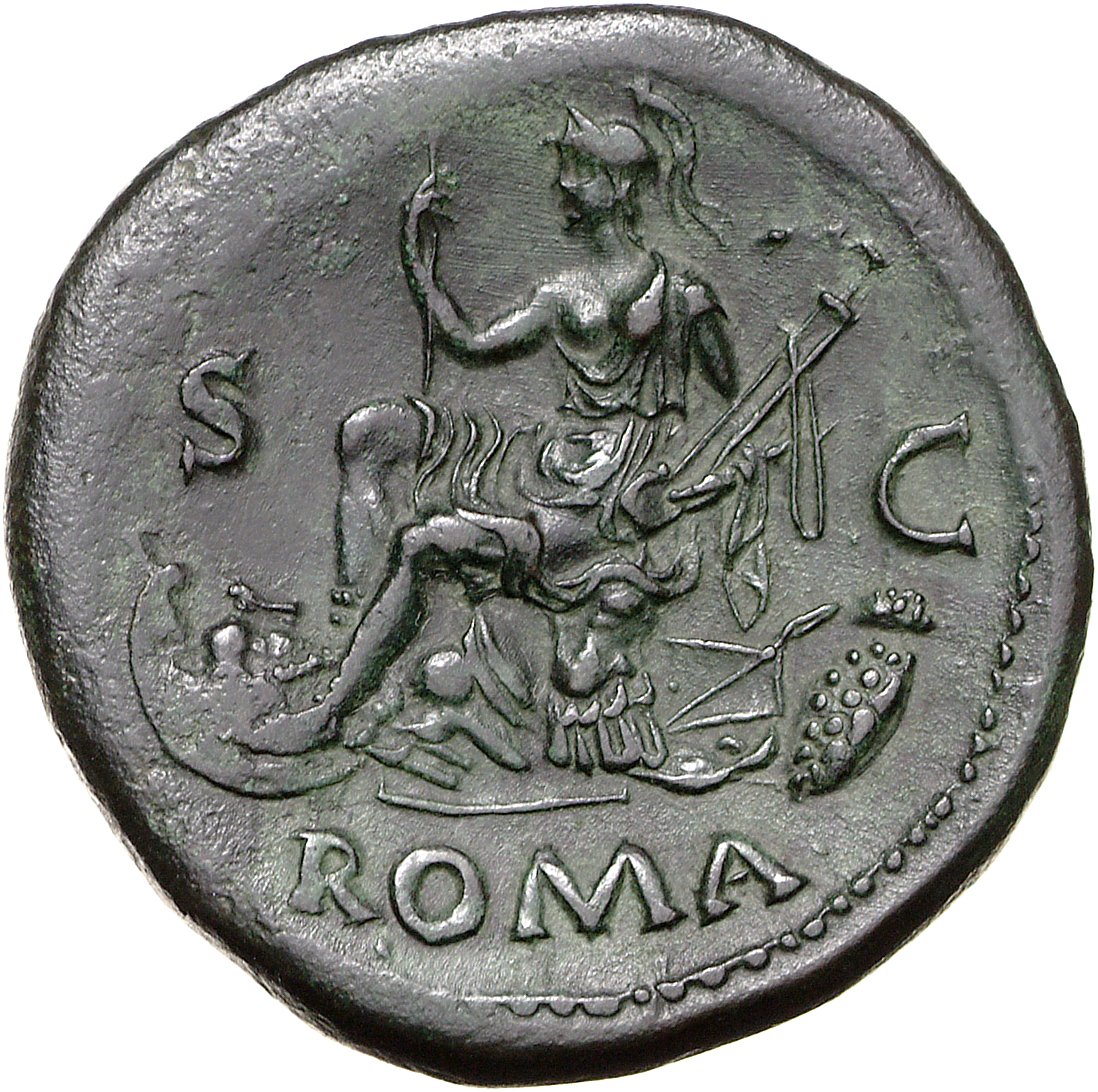 RIC I (second edition) Galba 446 Galba reverse, Roma, helmeted, in military dress, seated left on cuirass, holding spear i...