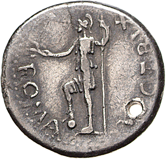 RIC I (second edition) Galba 45 Galba reverse, Roma, helmeted, in military dress, standing left, right foot on globe, hold...