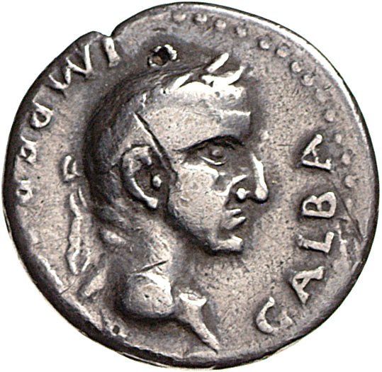 RIC I (second edition) Galba 45 Galba obverse, Head of Galba, laureate, right; globe at point of neck