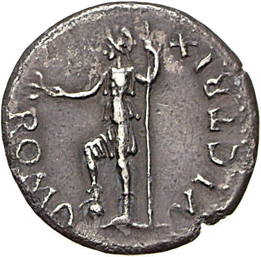 RIC I (second edition) Galba 45 Galba reverse — Roma, helmeted, in military dress, standing left, right foot on globe, hol...