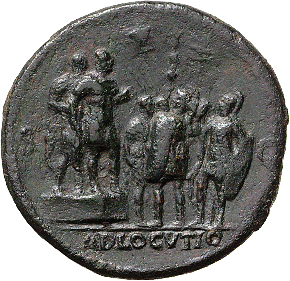 RIC I (second edition) Galba 464 Galba reverse, Galba, in military dress, standing right on platform with officer; two sol...