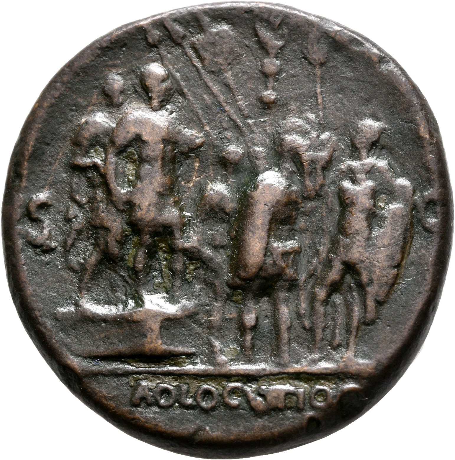 RIC I (second edition) Galba 466 Galba reverse, Galba, in military dress, standing right on platform with officer; two sol...
