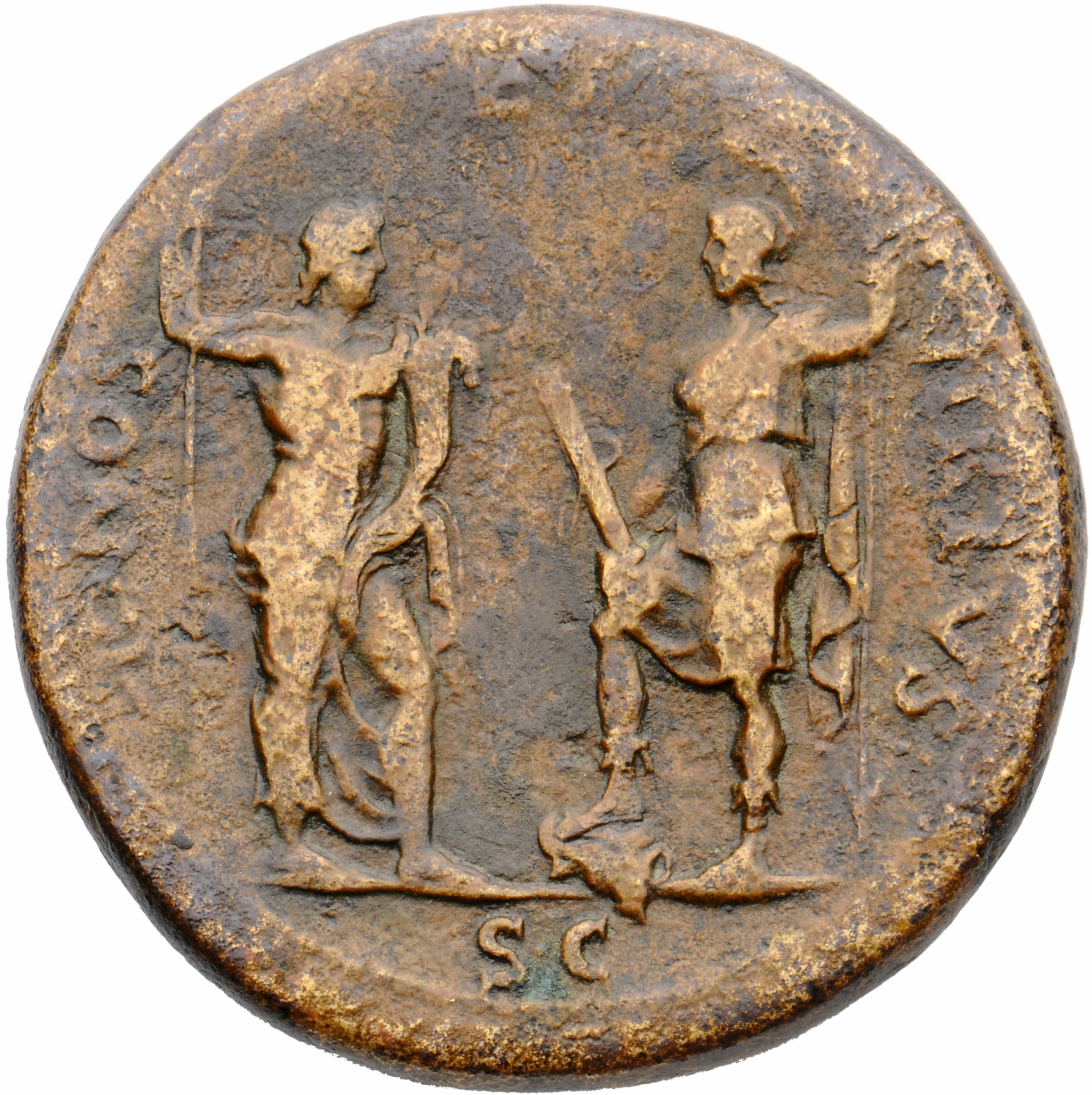 RIC I (second edition) Galba 475 Galba reverse, Honos, bare to waist, standing right, holding sceptre in right hand and co...