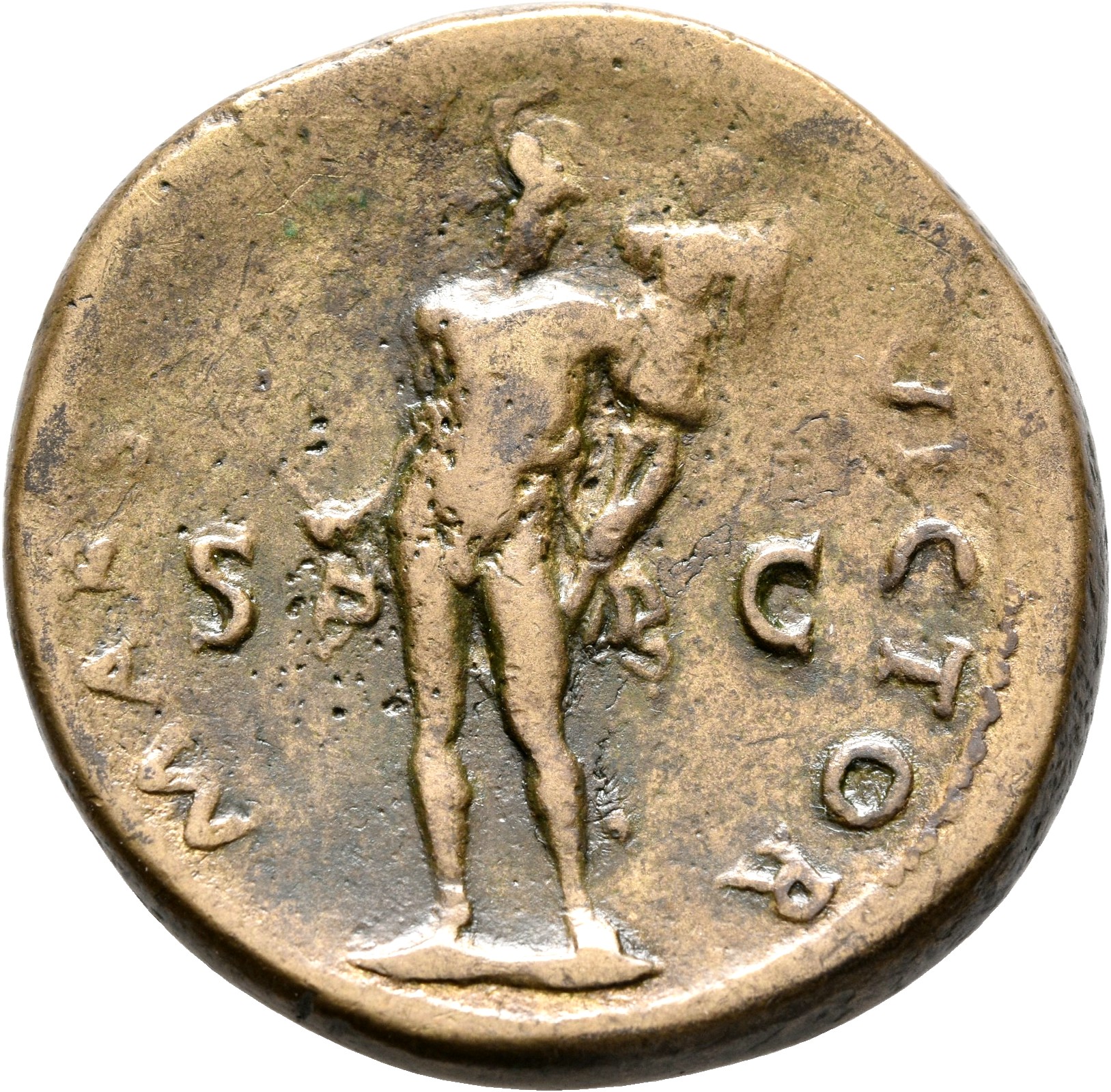 RIC I (second edition) Galba 481 Galba reverse, Mars, helmeted, standing front, head right, holding spear in right hand an...