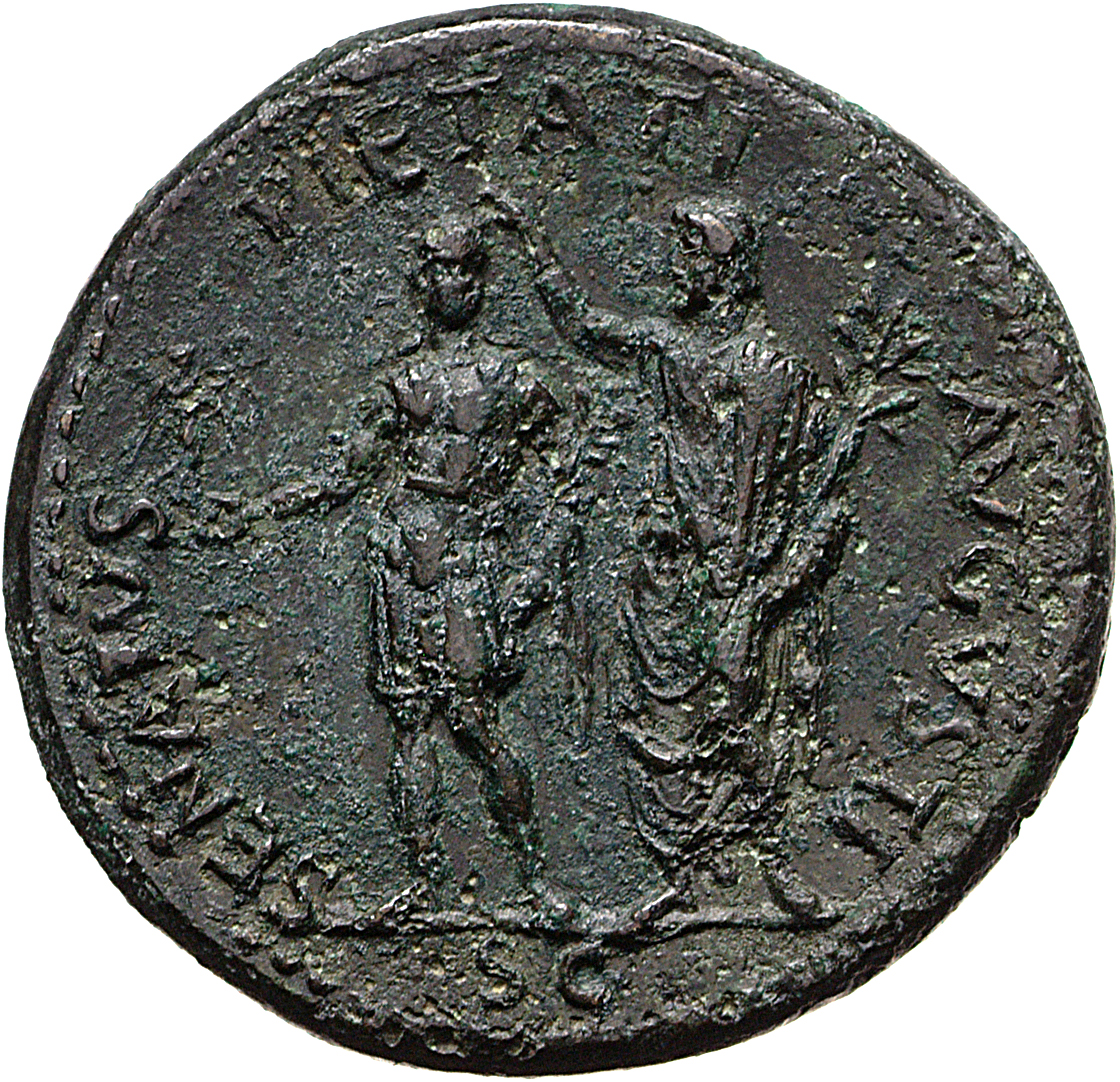 RIC I (second edition) Galba 489 Galba reverse, Old man, togate, standing left, holding branch in in left hand and placing...
