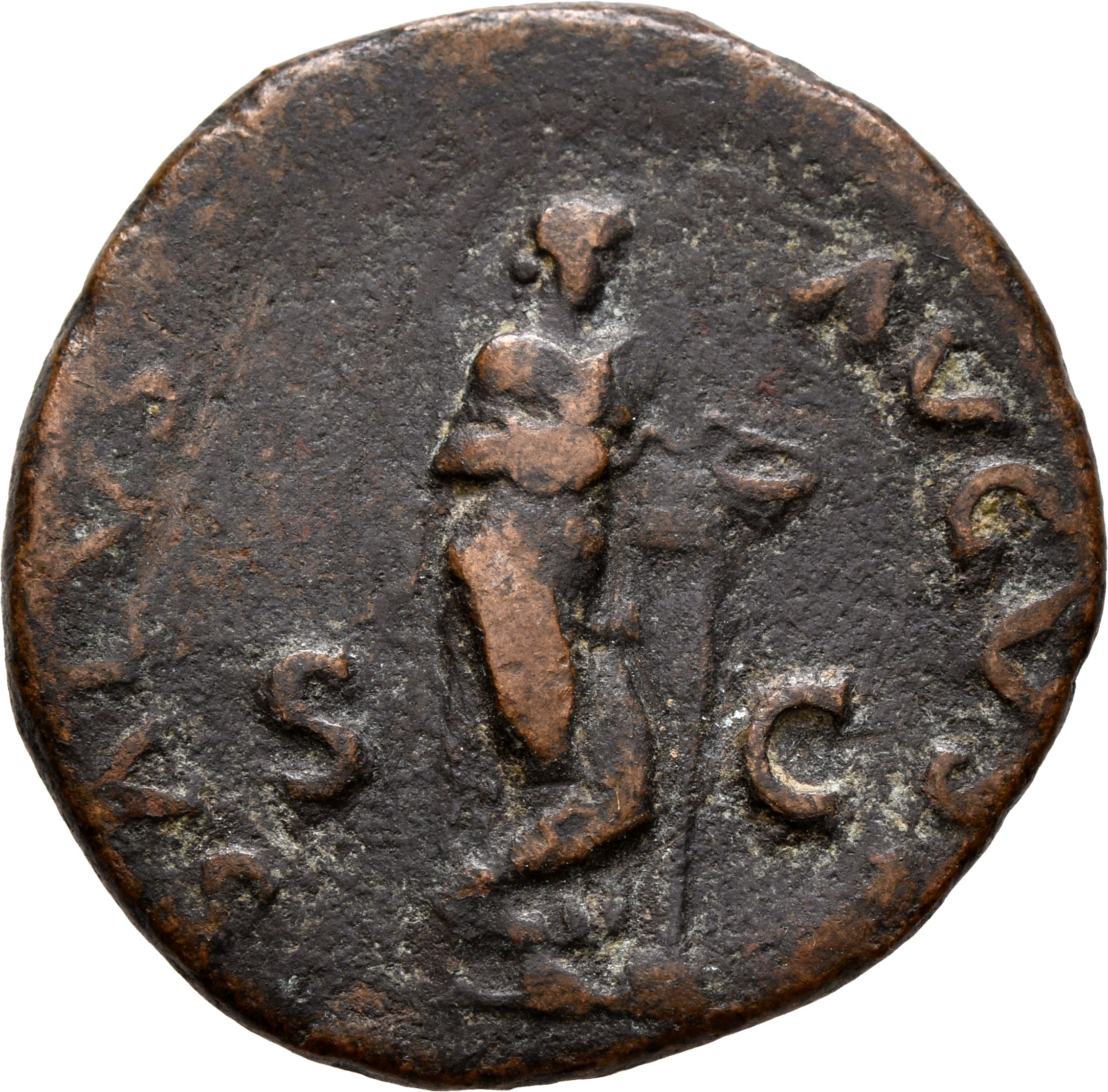 RIC I (second edition) Galba 500 Galba reverse, Salus, draped, standing right, leaning on column and feeding snake
