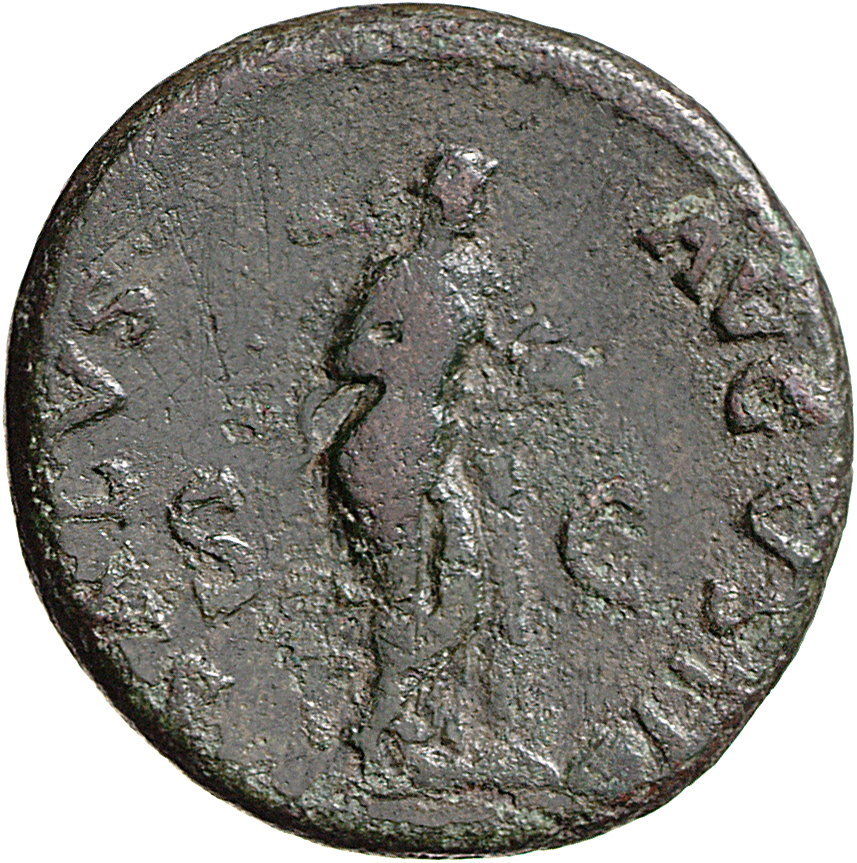 RIC I (second edition) Galba 503 Galba reverse, Salus, draped, standing right, leaning on column and feeding snake