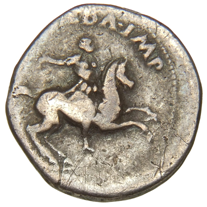RIC I (second edition) Galba 89 Galba obverse, Galba, in military dress, riding right, levelling javelin with right hand