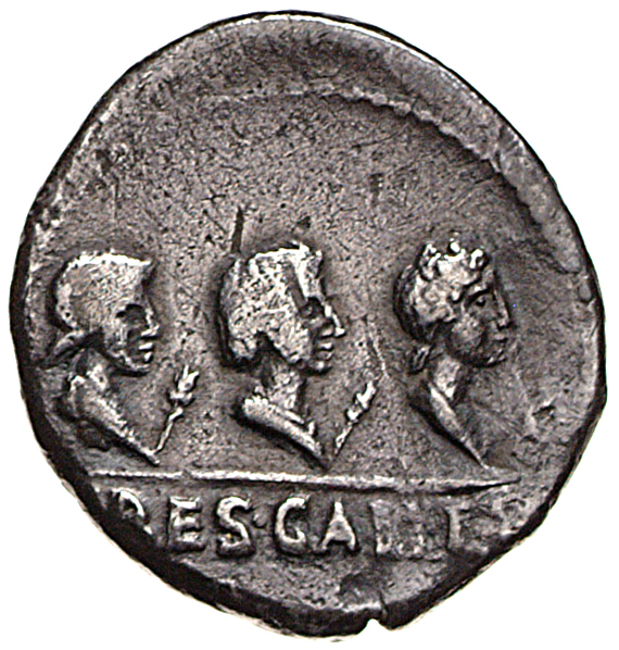 RIC I (second edition) Galba 92 Galba reverse, Three female busts, all draped with hair knotted behind, in row to right; c...