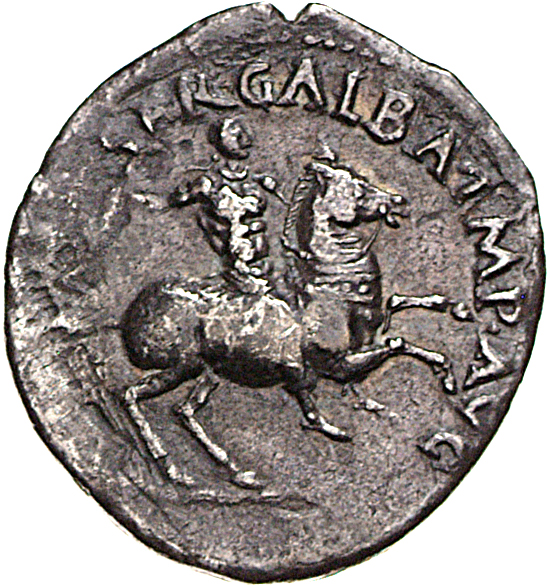 RIC I (second edition) Galba 92 Galba obverse, Galba, in military dress, riding right, levelling javelin with right hand