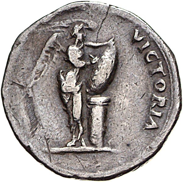 RIC I (second edition) Galba 99 Galba reverse, Victory, naked to waist, standing front, head right, inscribing P R on shie...