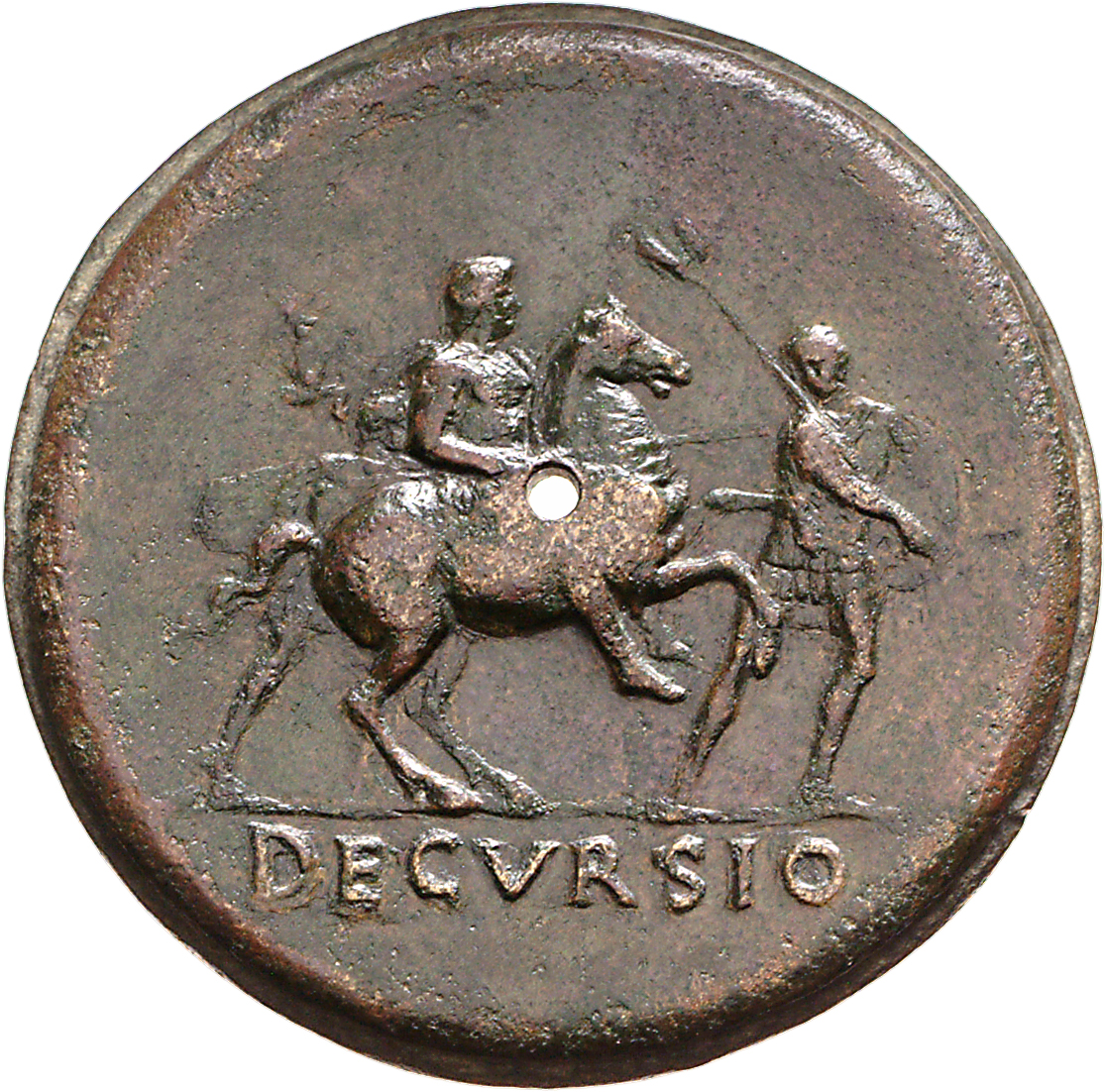 RIC I (second edition) Nero 105 Nero reverse, Nero, bare-headed, cuirassed, cloak flying behind, prancing right on horseba...