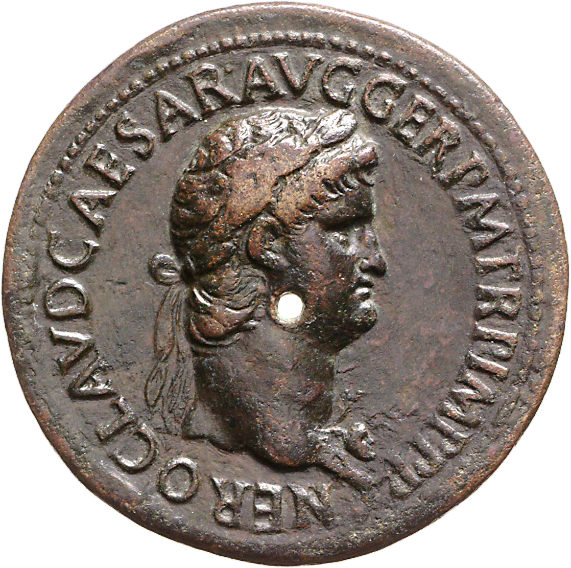 RIC I (second edition) Nero 105 Nero obverse, Head of Nero, laureate, right, with aegis on neck