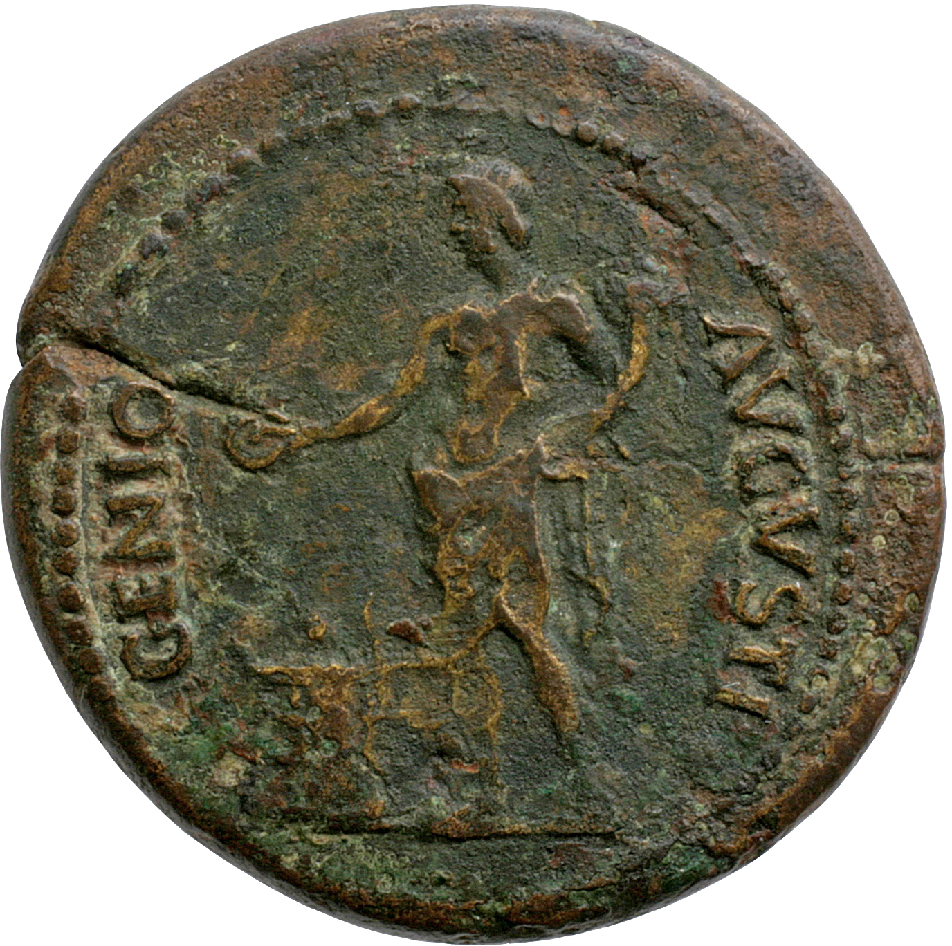 RIC I (second edition) Nero 125 Nero reverse, Genius Populi Romani standing left, holding patera over flaming altar in rig...