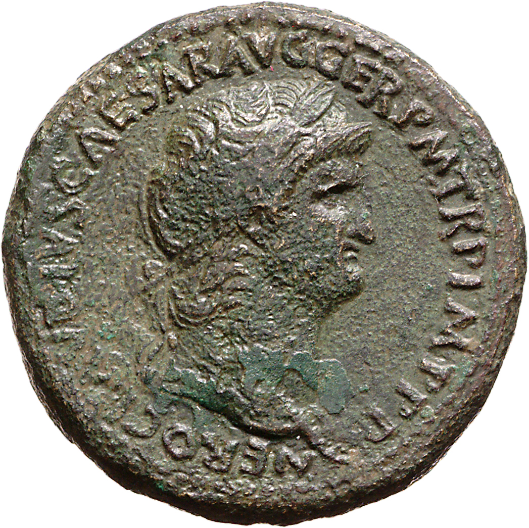 RIC I (second edition) Nero 134 Nero obverse, Head of Nero, laureate, right, with aegis on neck