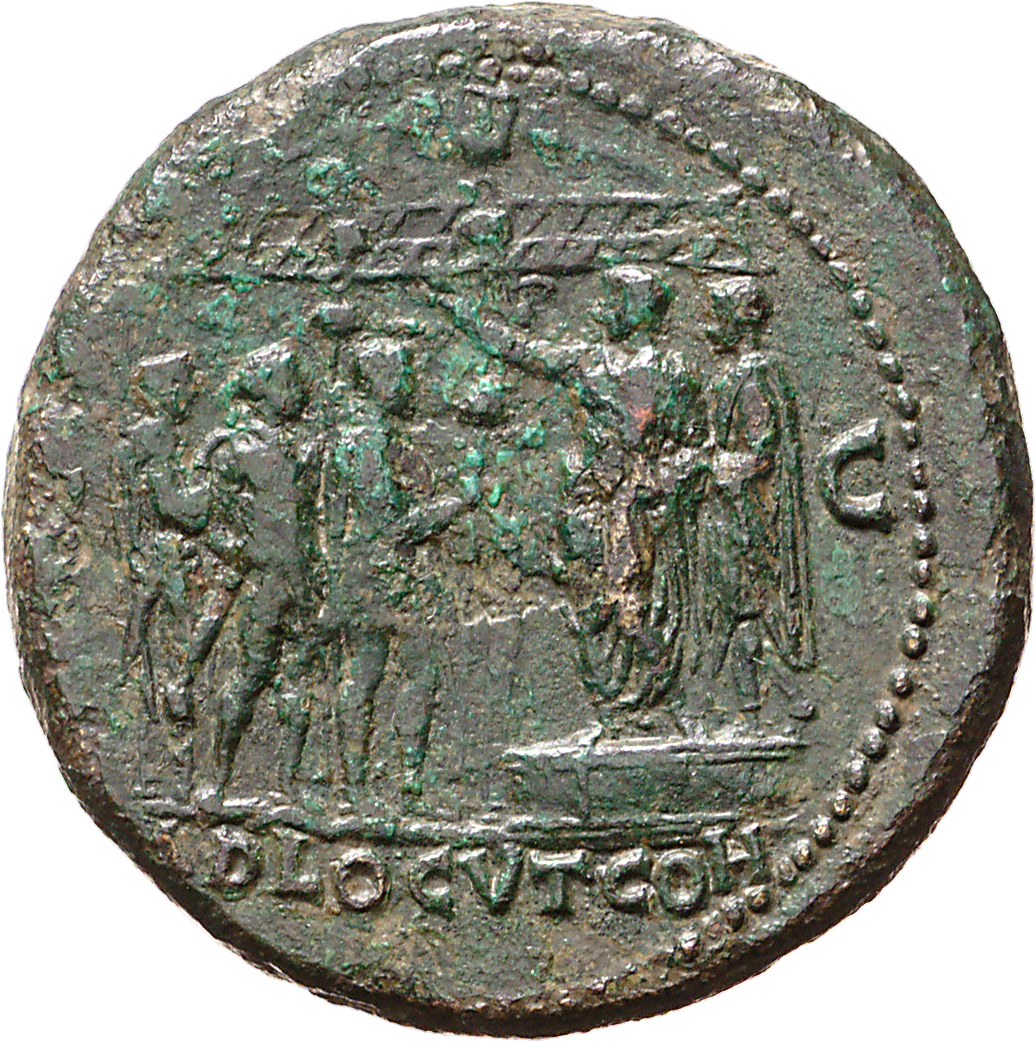 RIC I (second edition) Nero 134 Nero reverse, Nero, bare-headed and togate, standing left, with praetorian prefect on plat...